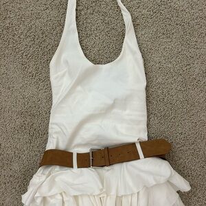 Zara White Mini Dress with Tan Belt